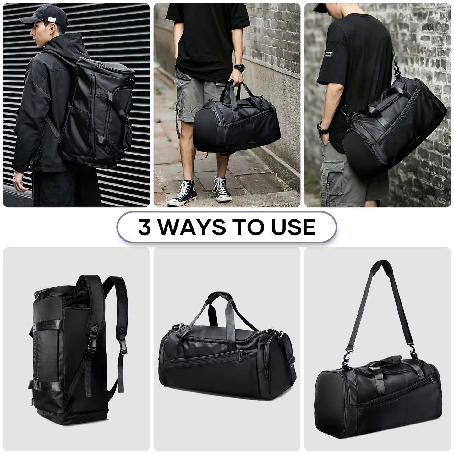 Sports Gym Bag Travel Duffel Bag with Wet Pocket & Shoes Compartment for Men Women Waterproof Large Weekender Overnight Backpack