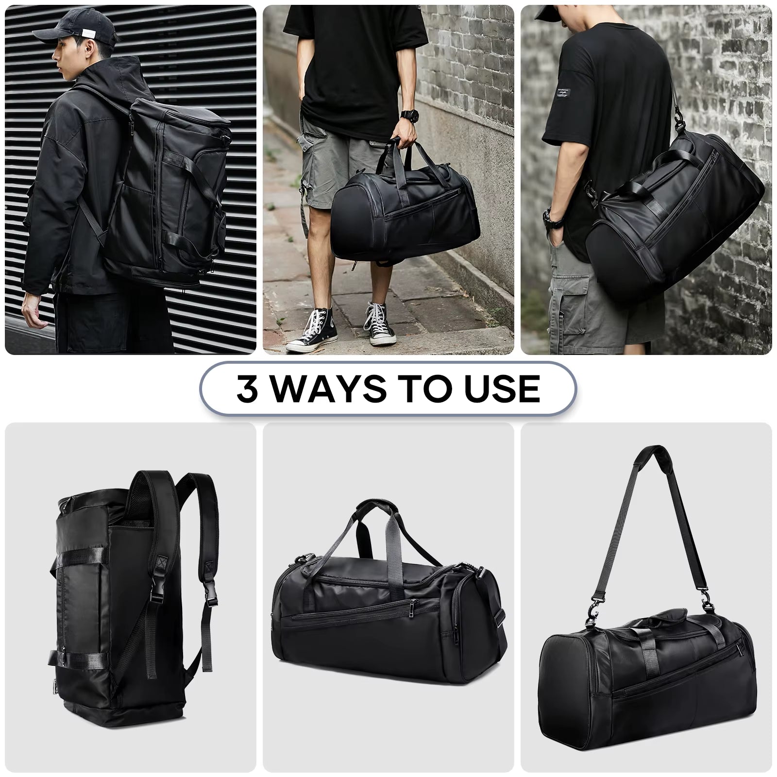 Sports Gym Bag Travel Duffel Bag with Wet Pocket & Shoes Compartment for Men Women Waterproof Large Weekender Overnight Backpack